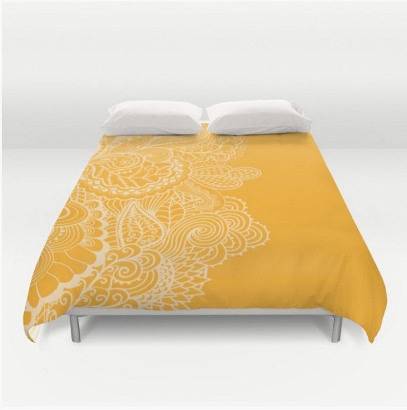 Duvet Cover Marigold Mehndi Bedding India Indian Design Orange Yellow Twin Xl Full Queen King