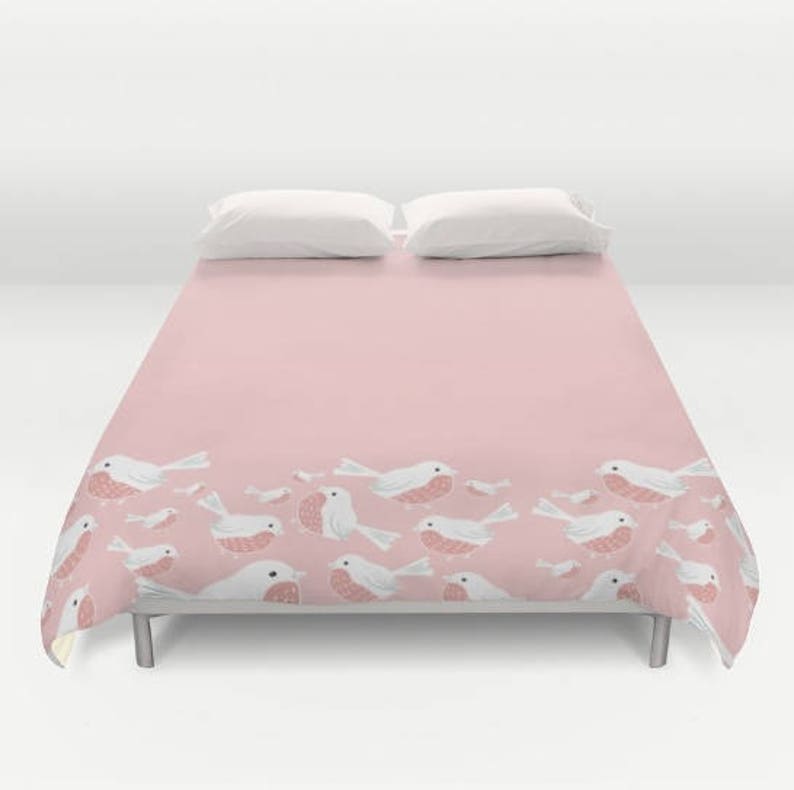 Birds Blush Pink Duvet Cover Rose Quartz Twin Full Queen King Bedspread Bedding Dorm Apartment Home Decor