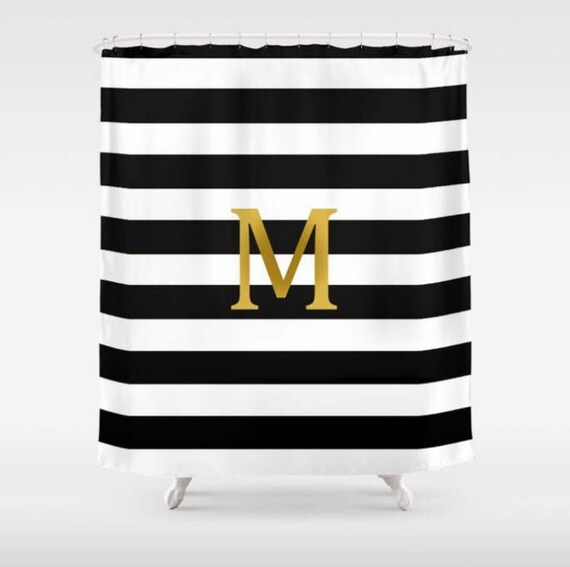 Shower Curtain Custom Personalized Gold Letter Monogram Black Etsy