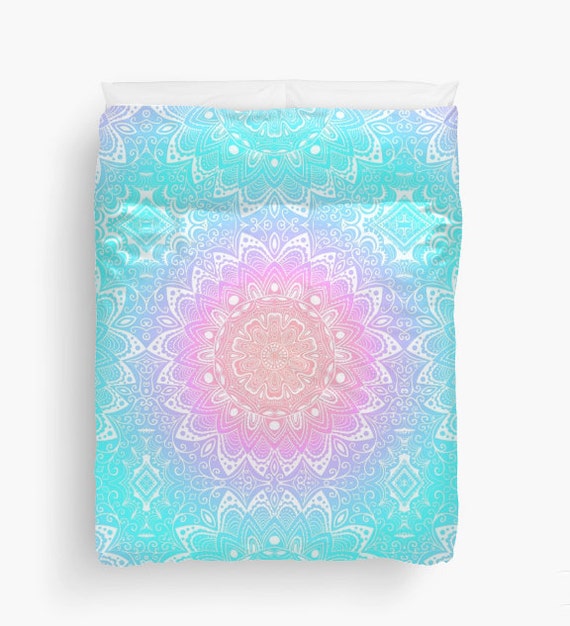 Mandala Duvet Cover Pastel Purple Pink Blue Boho Bohemian Zen India Design Twin Twin Xl Full King Queen Bedspread Bedding Dorm Bedroom Decor