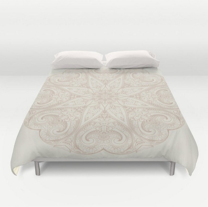 Mandala Duvet Cover Beige Off White Boho Bohemian India Indian Image 0