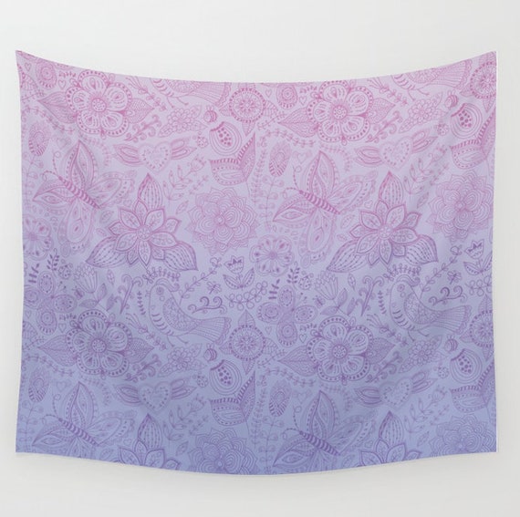 Purple Ombre Wall Tapestry Whimsical Butterfly Flowers For Kid Girl Purple Light Dark Background Apartment Dorm Room Home Bedroom Decor