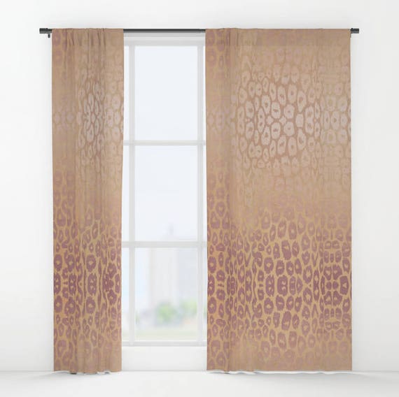 Window Curtains Rose Gold Leopard Pink Brown Tones Animal Etsy