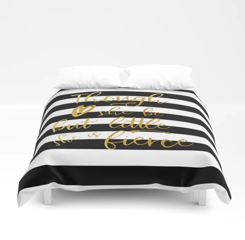 Black White Stripe Duvet Cover Though She Is Fierce Saying Etsy