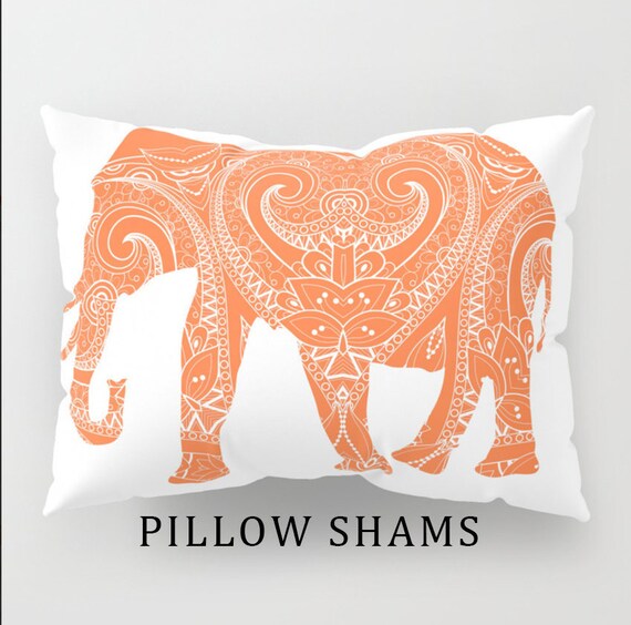 Elephant Orange Pillow Shams White Mandala Pillow Covers For Etsy