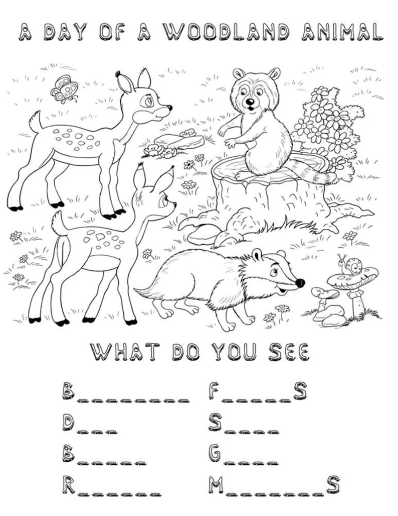 Digital Download Coloring Sheet Woodland Animals Printable Etsy - Digital Download Coloring Sheet Woodland Animals Printable Etsy