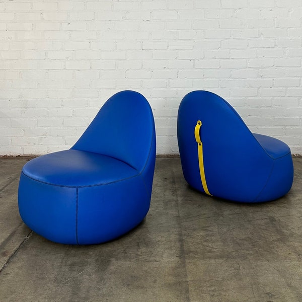 Mitt Lounge Chairs in Blue with Yellow Accents by Claudia + Harry Washington, Bernhardt Design - On Sale