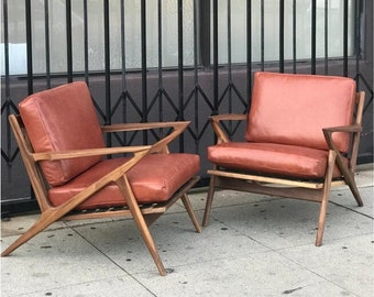 Custom Pair of Z Chairs in Terracotta Leather