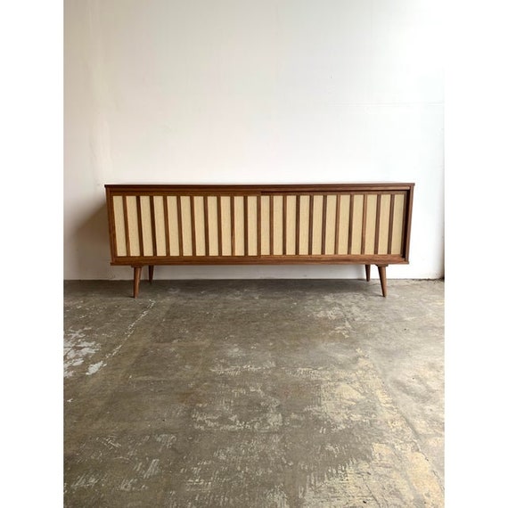 Mid Century Modern Walnut and Cane Credenza