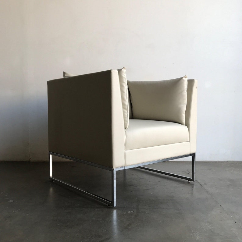 Gunlocke Calm White Leather Lounge Chair image 3