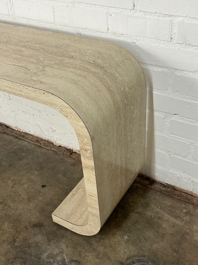 Faux Travertine scroll console table image 10