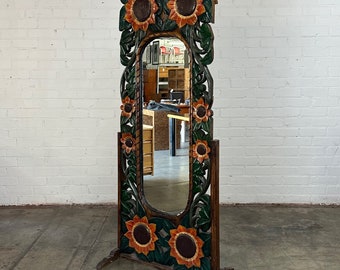 Vintage carved sunflower floor mirror