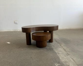 Made To Order Medium Kidney Two Tiered Coffee Table Set - Walnut
