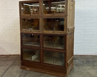 Antique Arts & Crafts Tiger Oak Double Barrister Bookcase- On sale