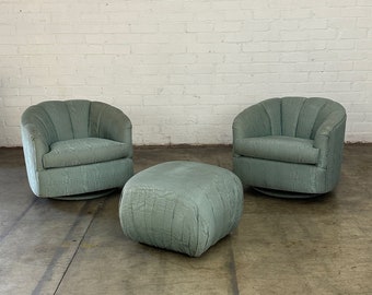 Channel tufted barrel chair and ottoman- Set