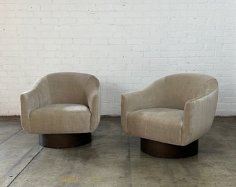 Plinth Base Barrel Lounge Chairs- Pair