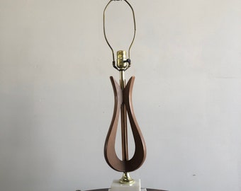 Walnut Sculpted Table Lamp with Stone - On Sale