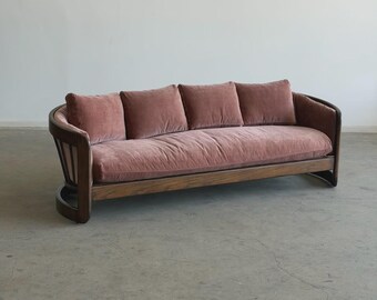 Howard Furniture Sculptural Walnut Barrel-Back Sofa