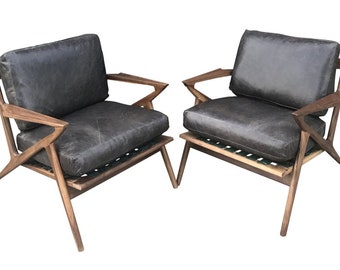 Custom Pair of Z Chairs in Distressed Black Leather