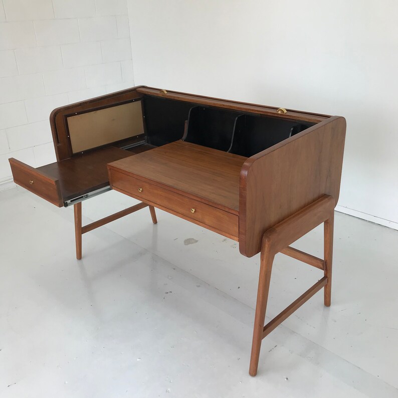 1960s Mid Century Modern Sligh Lowry Roll Top Desk Etsy