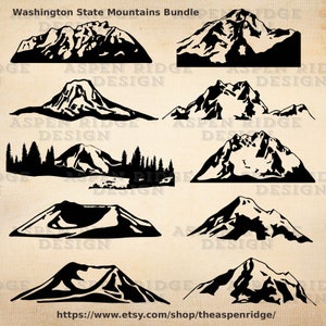 Washington state mountains clipart bundle, mountain illustration, mountain art, mountain clip art, pacific northwest, commercial / personal