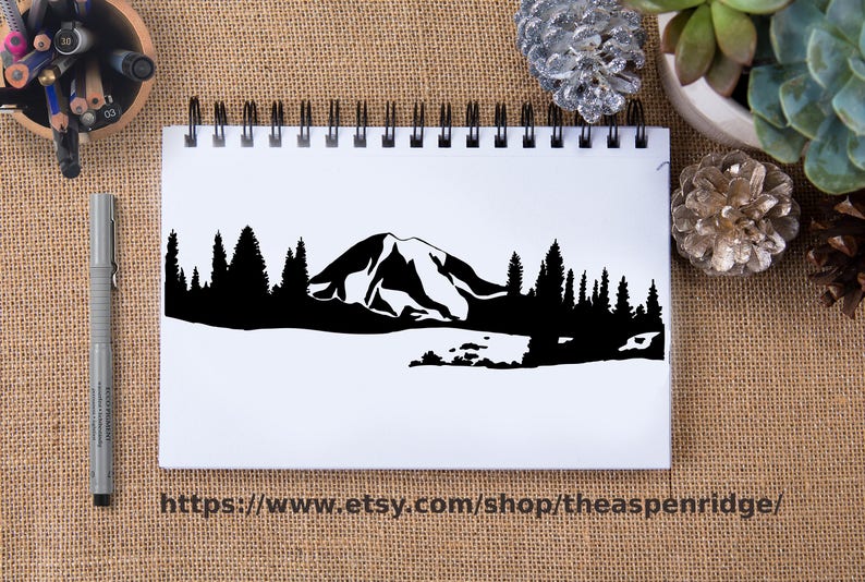 Mt Rainier Hand Drawn Graphic Clip Art Wilderness Vector | Etsy