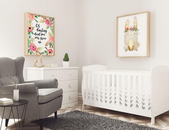 Nursery Print Bundle Taylor Swift Flower Crown Bunny Large Print Printable Home Decor Baby Shower Gift Instantly Downloadable