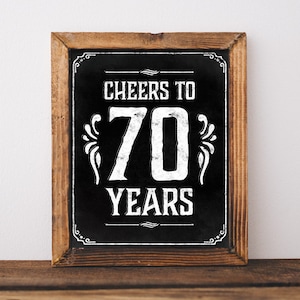 Saludos al cartel de 70 años, cartel imprimible, cartel de 70 cumpleaños. Decoraciones para fiesta de cumpleaños número 70. Signo de cumpleaños, póster, centro de mesa, idea de decoración.