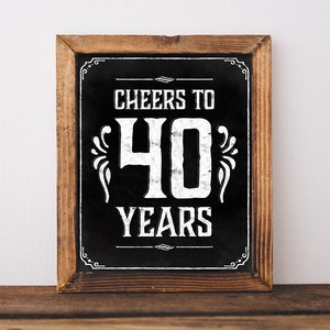 40th birthday decorations. Cheers to 40 years. Printable 40th birthday Chalkboard sign. 40th birthday centerpieces. 40th birthday ideas.