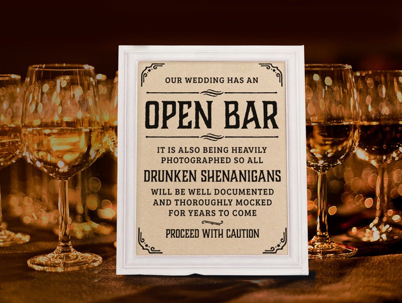 Wedding open bar sign. Rustic wedding decor. Wedding reception. Kraft paper printable wedding bar decorations. 16x20, 8x10, 5x7 prints 