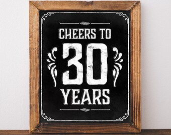30th birthday decoration. Printable 30th birthday decor. 30th birthday for him. Cheers to 30 years birthday sign. 30th birthday centerpiece