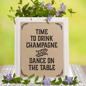 Bachelorette party decorations. Time to drink champagne sign. Printable rustic wedding decor. Country party decorations. Wedding bar decor.