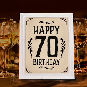 Décoration de fête pour 70e anniversaire. Plaque imprimable du 70e anniversaire. Décoration de fête rustique. Décorations d'anniversaire rustiques. Affiche Joyeux 70e anniversaire