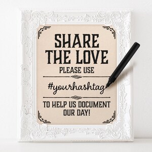 Social media wedding sign. Rustic wedding decor. Wedding reception, wedding shower, bachelorette party. Kraft paper rustic party supplies