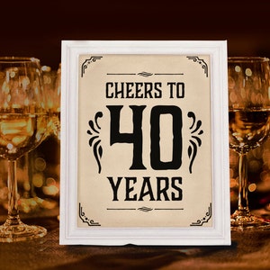 Cheers to 40 years sign. Printable 40th birthday decor. Birthday party decorations. Party supplies. Cheers sign. Birthday party decorations.