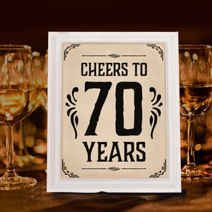 Decoración de fiesta de cumpleaños. Saludos al cartel de 70 años. Decoración imprimible del 70 cumpleaños. Artículos para fiesta de cumpleaños. Suministros para la fiesta. Saludos firmar.