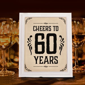 Artículos para fiesta de cumpleaños. Saludos al cartel de 60 años. Decoración imprimible del 60 cumpleaños. Decoraciones para fiestas de cumpleaños. Suministros para la fiesta. Saludos firmar.