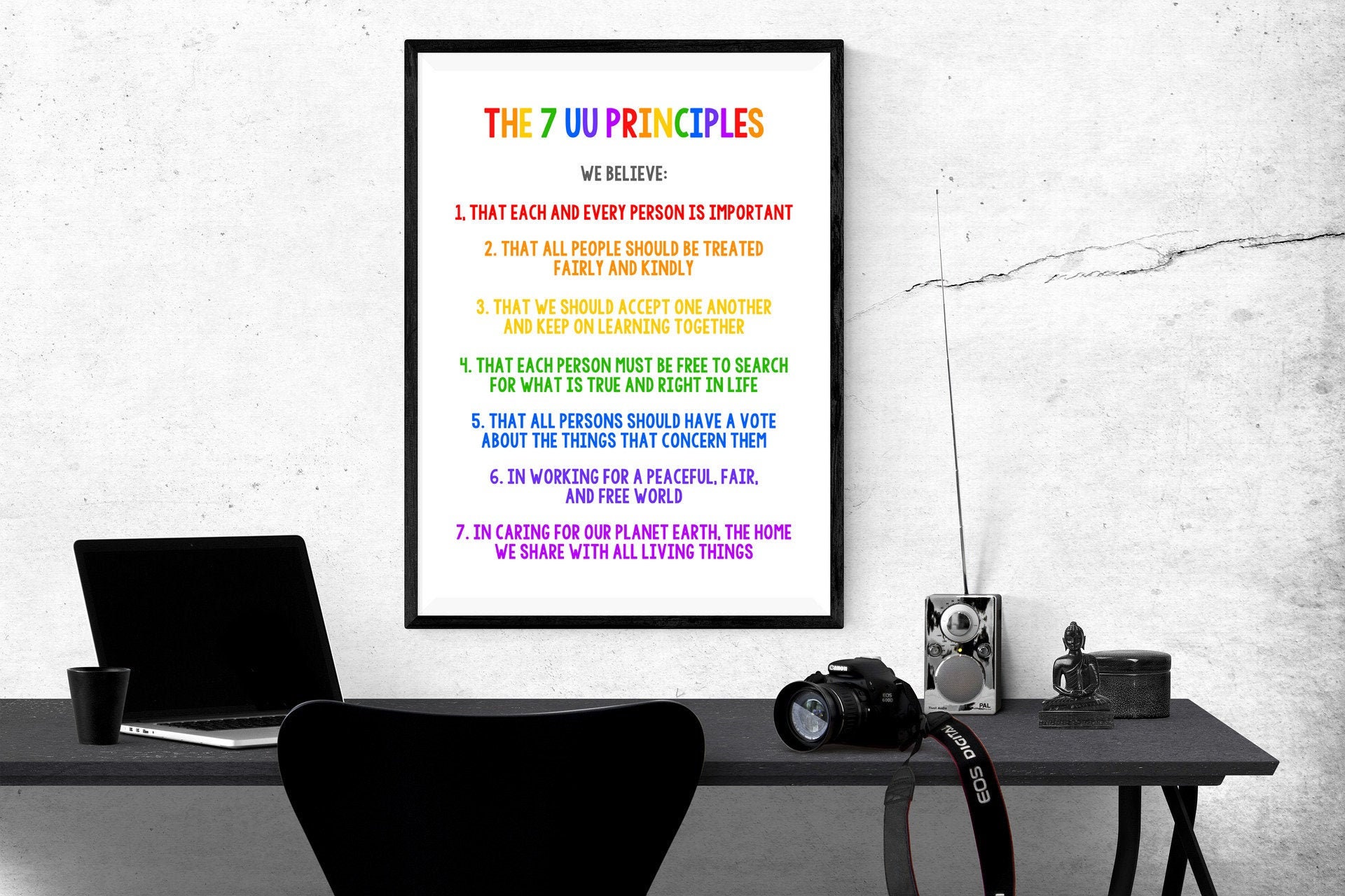 Kids Unitarian Universalist 7 Principles PRINTABLE UU Posters in Rainbow & Black