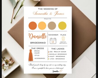 Bridesmaid Info Card Template, Editable Bridal Party Info Card, Modern Minimalist Bridesmaid Information Card, Bridesmaid Infographic
