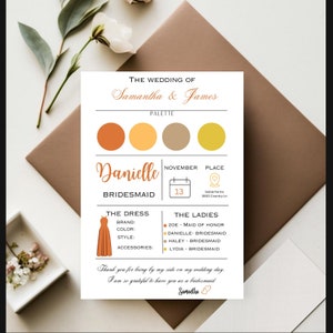 Bridesmaid Info Card Template, Editable Bridal Party Info Card, Modern Minimalist Bridesmaid Information Card, Bridesmaid Infographic