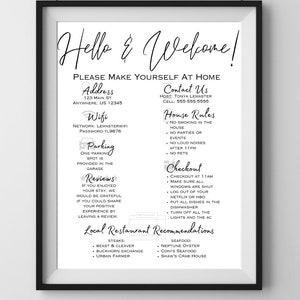 Airbnb Welcome Sign Template, Welcome Sign, Airbnb Welcome Sign, Wifi Sign, Restaurant Recommendation, Airbnb Template, Vacation Rental