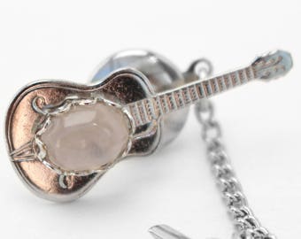 Gift for musician guitar strap jewelry Rose quartz Tiny guitar pin Small guitar Guitar gift for him guitar gift for her Unique gift