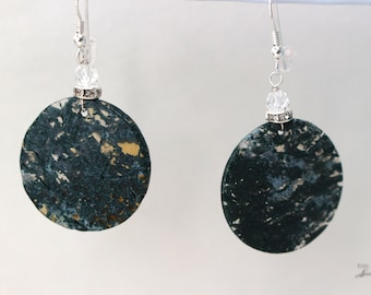 Green Moss agate earrings round disc earrings green gemstone translucent semi precious stone ear large round stone moss green gift for her