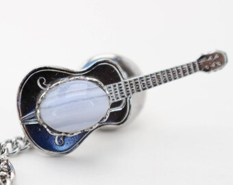 Gift for musician guitar strap jewelry little guitar with gemstone guitar pin blue lace agate gift for anyone guitar player music lover gift