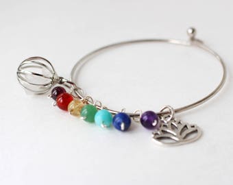 Throat protection Chakra bracelet health safety gemstones third eye Crown chakra wire bracelet quartz crystal cage lotus bracelet for her