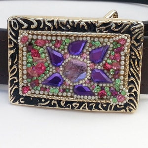 Rainbow belt buckle colorful rectangular multi color bling wearable art belt buckle snap belt dank belt buckle gift for her Rain bow buckle