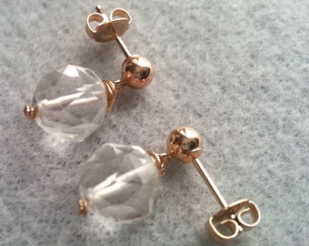 Quartz crystal earrings Clear faceted quartz Master healing crystal energy pure energy earrings Quartz and gold earrings gift for her ears