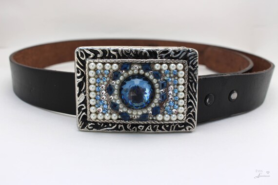 Blue Swarovski Crystal Belt Buckle: Vintage Rhinestone  display picture 3