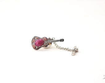 Gift for musician Gift for guitarist Little guitar Tiny guitar pin Genuine ruby pin Guitar gift Free Shipping Ruby gemstone