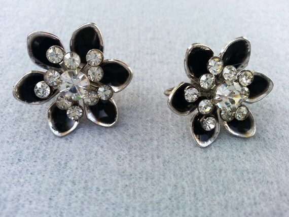 Coro vintage earrings Black and silver Coro Vinta… - image 1